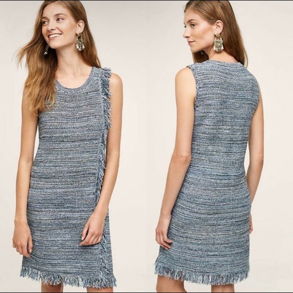Anthropologie Holding Horses Blue Marl Fringe Knit Sleeveless Sweater Dress M